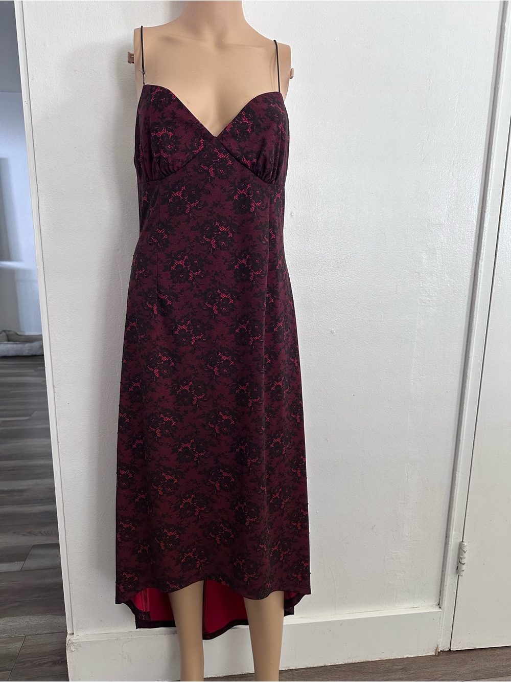 Vintage Windsor Red & Black Lace Beaded Slip Dress Y2K Dark Romance Goth Size L